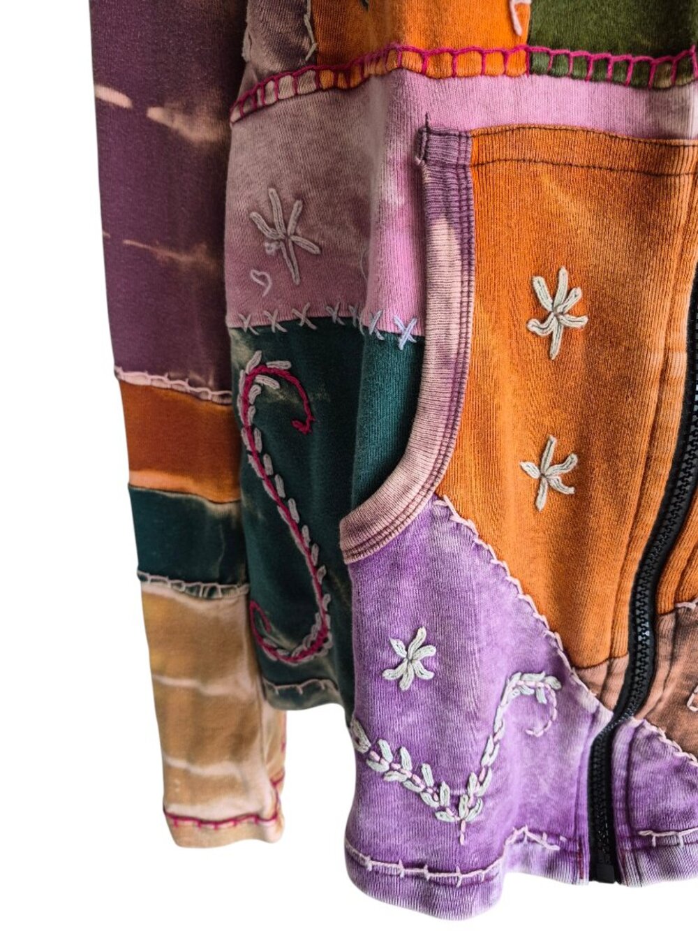 Made in Nepal Funky Unique Artsy Boho Patchwork Full Zip Hoodie Jacket Size XL - Picture 5 of 16